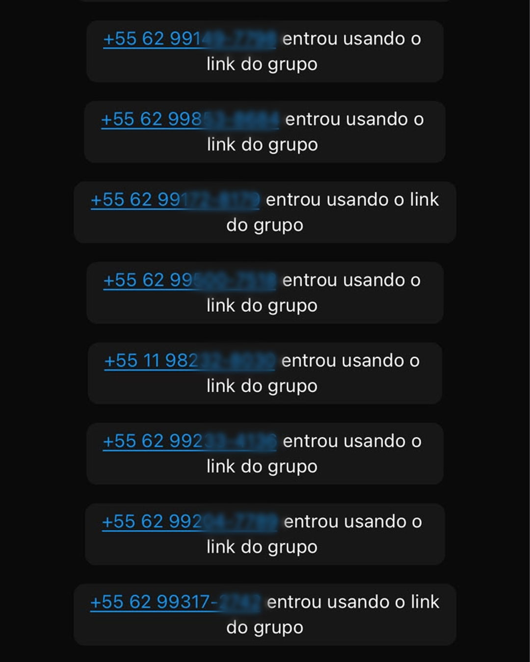 Print de novos membros entrando no grupo de ofertas no WhatsApp